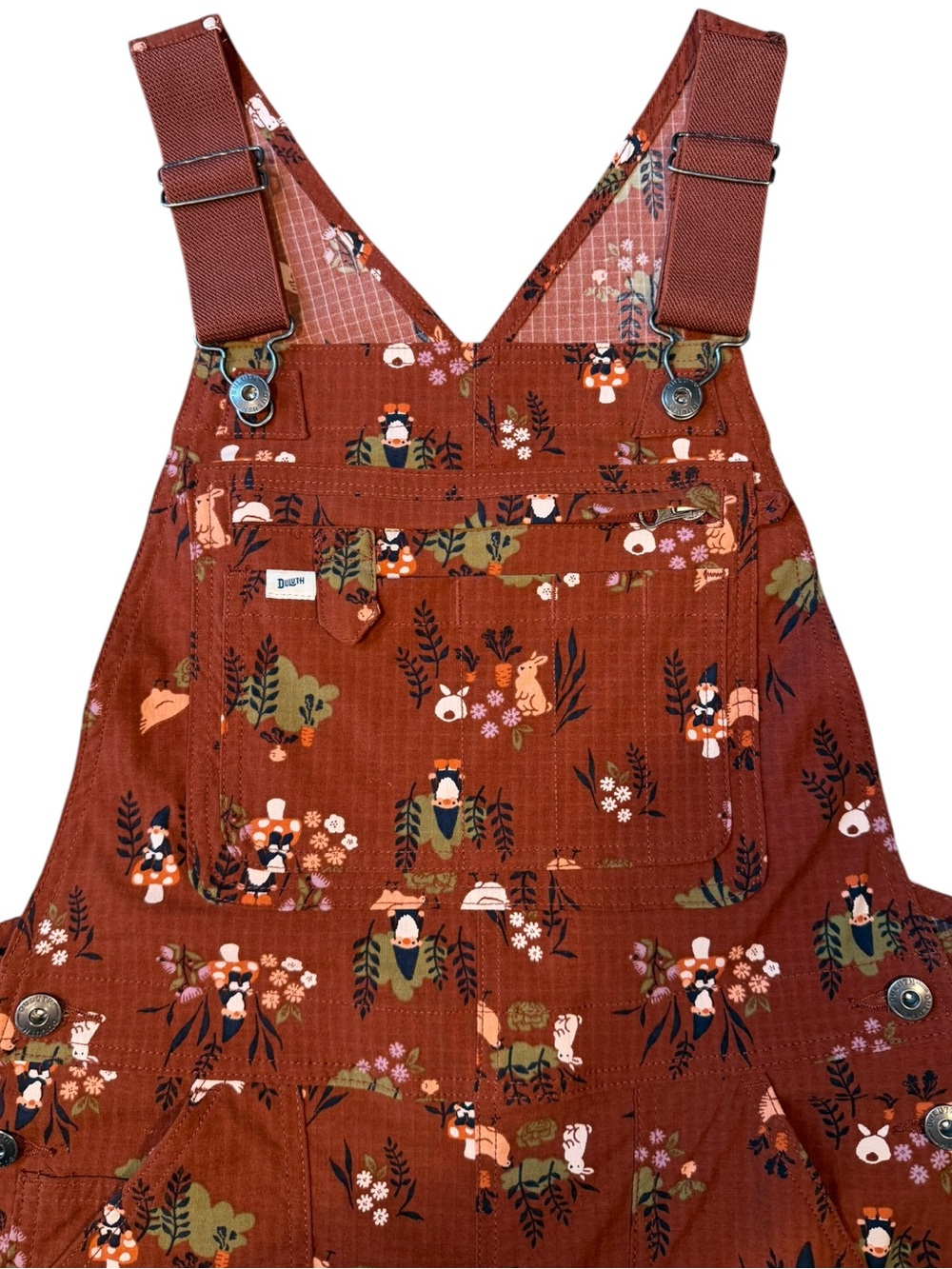 Duluth Heirloom Gardening Bib Overalls in Henna Garden Gnomes Size XS - Picture 3 of 13
